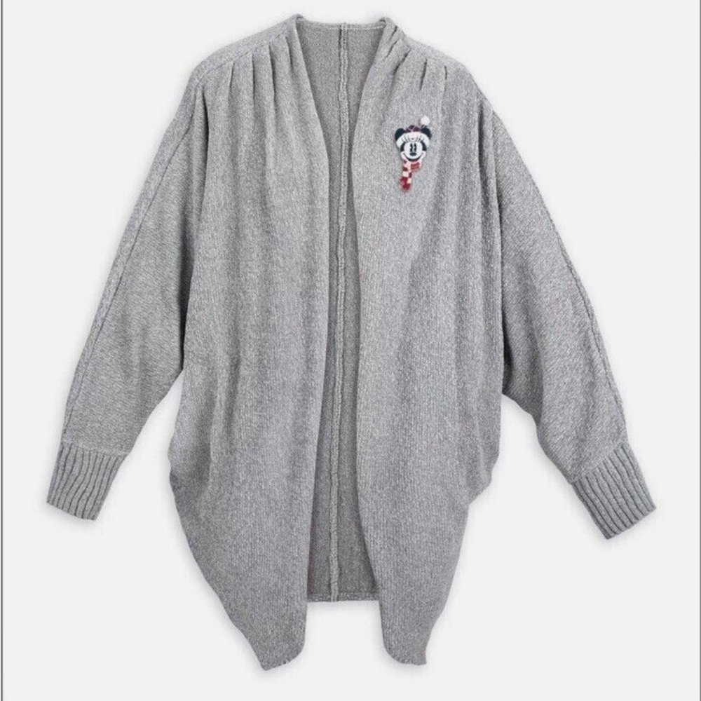 2021 Disney Parks Holiday Minnie Mouse Gray Sweater Cardigan Chenille